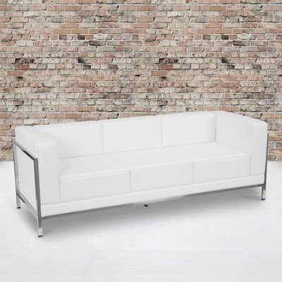 Imagination Series Contemporary Melrose White Leather Sofa with Encasing Frame
