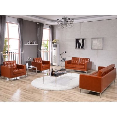HERCULES Lacey Series Contemporary Cognac LeatherSoft Loveseat with Stainless Steel Frame