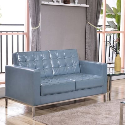 HERCULES Lacey Series Contemporary Gray LeatherSoft Loveseat with Stainless Steel Frame