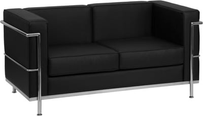 HERCULES Regal Series Contemporary Black LeatherSoft Loveseat with Encasing Frame
