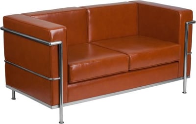 HERCULES Regal Series Contemporary Cognac LeatherSoft Loveseat with Encasing Frame