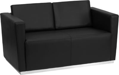 HERCULES Trinity Series Contemporary Black LeatherSoft Loveseat with Stainless Steel Base